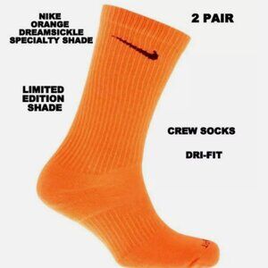 MENS SIZE 6-8 2 PAIR NIKE EVERYDAY PLUS PERFORMANCE CREW DRI-FIT SOCKS ORANGE